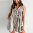 thumbnail image 2 of Lenpel Women's Jean Jumpsuits Summer Casual Sleeveless V Neck Tie Front Pleated Short Rompers Loose Overall Shorts with Pockets, 2 of 6