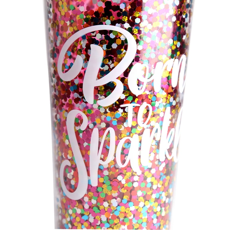 Sparkle Glitter Confetti Double Wall Tumbler with Straw, 12oz
