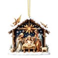 thumbnail image 2 of Yardvibe Handcrafted Christmas Nativity Ornament, 4 Inch Resin Hanging Piece with Radiant Star Accent, Holiday Display for Tree Mantel Shelf Window, Snowy Roof Manger Scene, 2 of 6