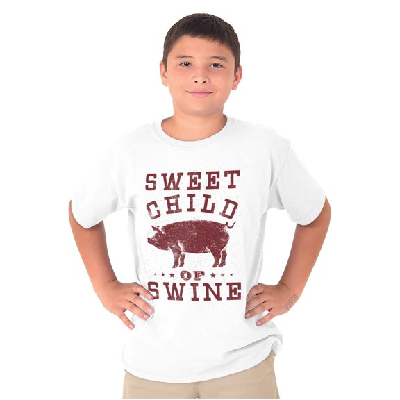 Sweet Child Swine BBQ Barbecue Foodie Crewneck T Shirts Boy Girl Teen Brisco Brands L