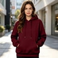 thumbnail image 3 of WULMLEO Oversized Hoodies Women Fall Long Sleeve Drawstring Hooded Solid Sweatshirts Casual Loose Fit Work Pullover Soft Lightweight Coat with Pocket Wine XL, 3 of 8