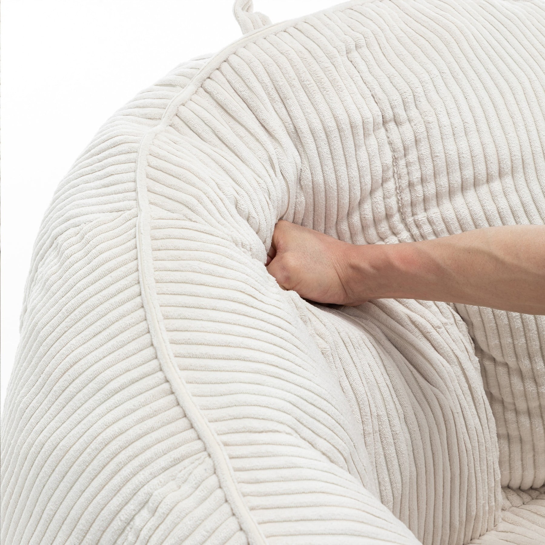Giant Bean Bag Chair Sofa for Adults & Teens, Corduroy Bean Bag Couch with Armrests & Filler Included, Beige