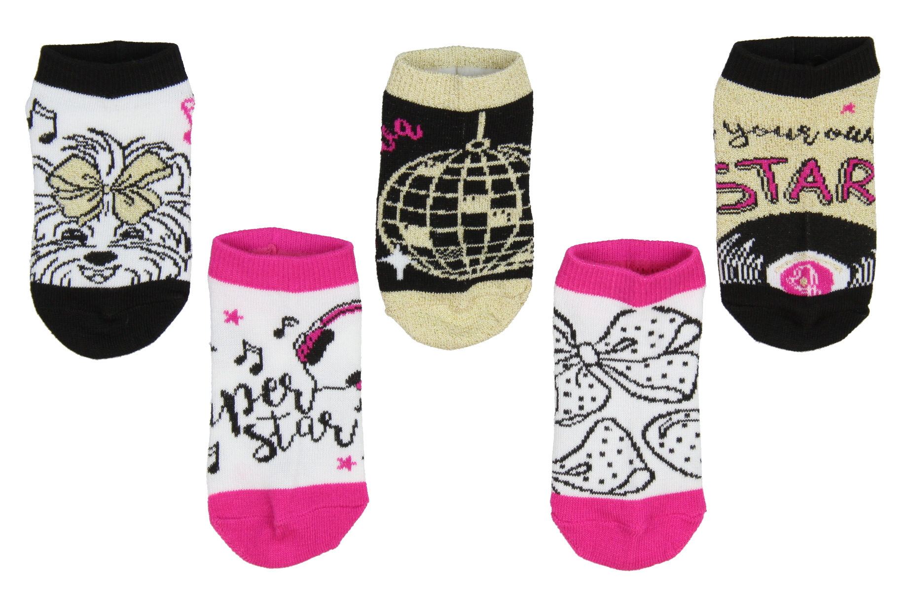 Nickelodeon Girls JoJo Siwa Super Star Ankle No Show Socks 5 Pairs 4/6