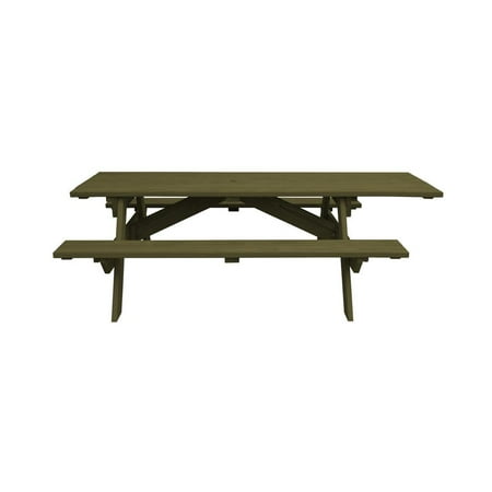 HomeRoots Green Solid Wood Outdoor Picnic Table Umbrella Hole
