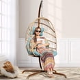 thumbnail image 3 of Outdoor Wicker Egg Chair with Stand Blue Hanging Swing Chair 350lbs for Living Room Bedroom, 3 of 11