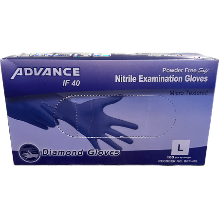 

Advance IF 40 Nitrile Examination Gloves - Powder Free Soft - 100 count 1 box - Micro Textured 4mil Size Large