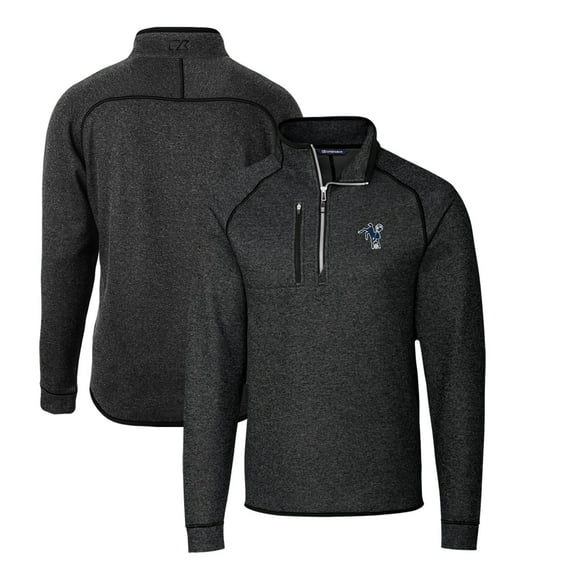 Men's Cutter & Buck Heather Charcoal Indianapolis Colts Mainsail Sweater-Knit Big & Tall Half-Zip Pullover Jacket