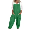thumbnail image 3 of Brnmxoke Womens Overalls Linen Cotton Jumpsuits Women's Summer Casual Loose Tank Jumpsuit Sleeveless Crewneck Jumpers Romper Outfits with Pockets Green,XXXL, 3 of 8