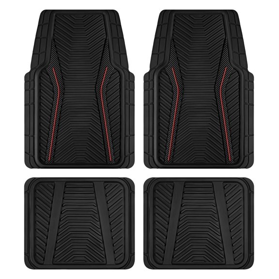 Auto Drive 4-Piece Rubber Car Floor Mats Carbon Fiber and piping Red