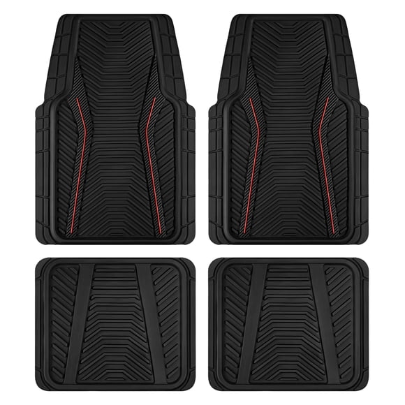 Auto Drive 4-Piece Rubber Car Floor Mats Carbon Fiber and piping Red