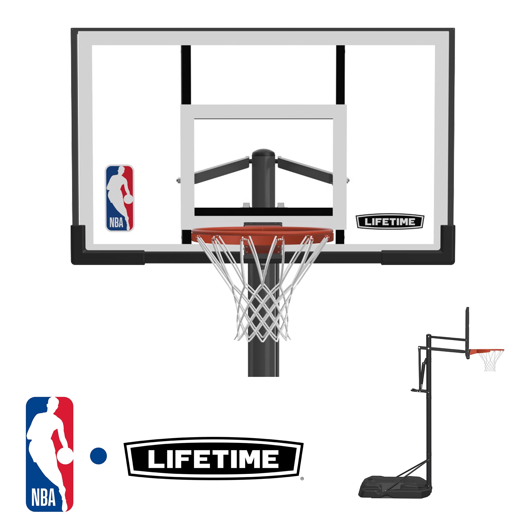 Lifetime NBA Branded 7.5ft - 10ft Adjustable Height 54" Steel-Framed Shatterproof Portable Basketball System (92111)