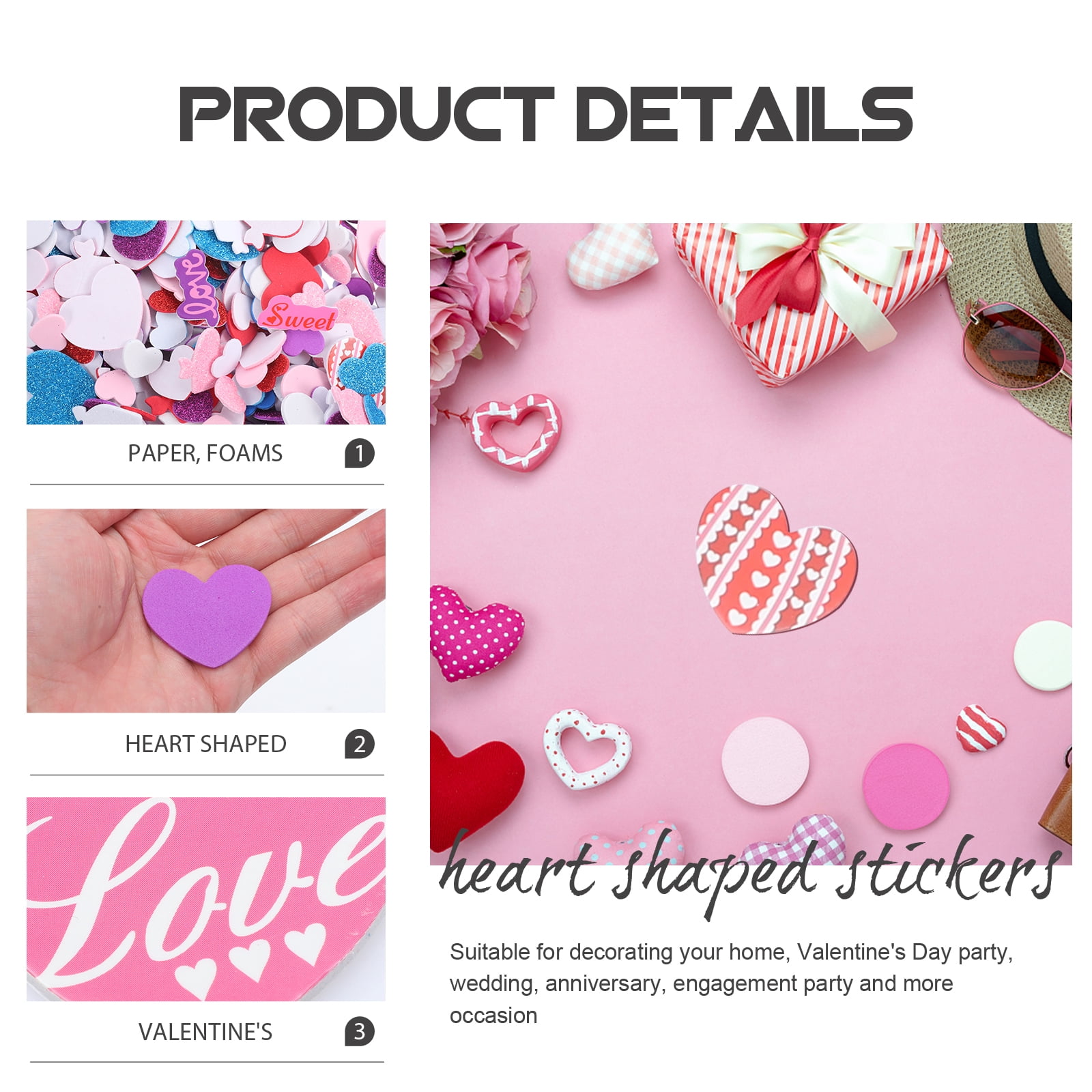 5-Pack Valentine’s Day Love Stickers for Envelopes, Romantic Heart Decals for Couples, Wedding and Decoration
