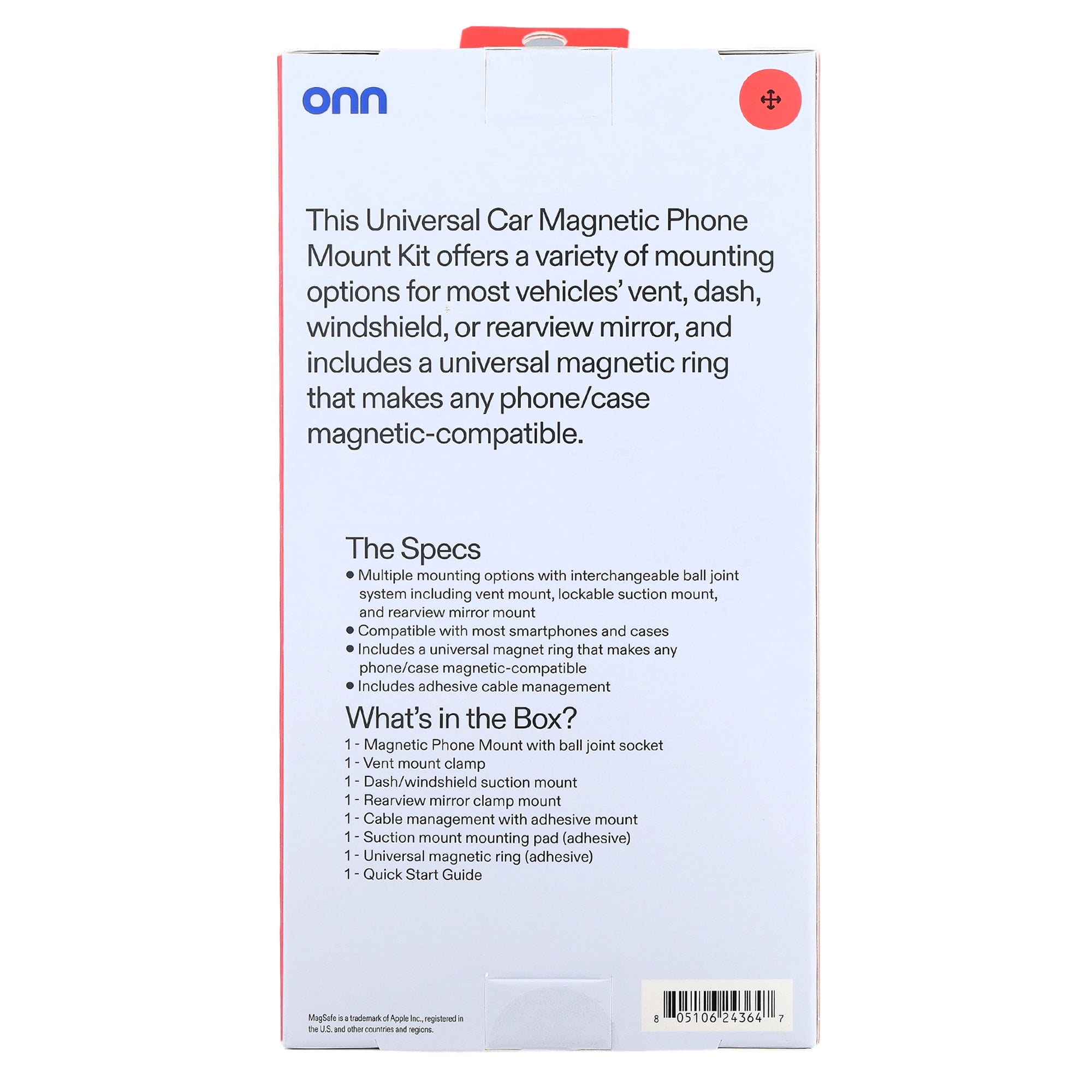 onn Universal Car Magnetic Mount Kit, 7 Pieces