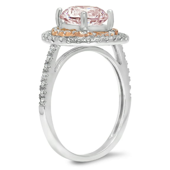2.6 ct Round Cut Simulated Pink Diamond Halo Engagement Ring for Women in 18K White/Rose Gold