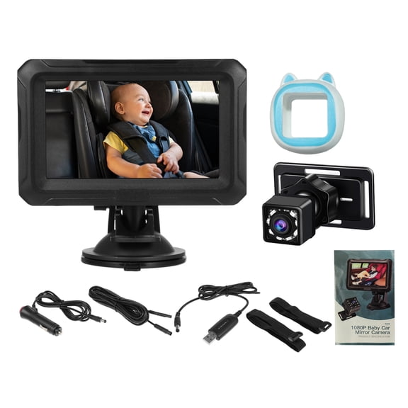 Baby Car Camera 4.3" Monitor, 1080P Rear Facing Backseat Camera With Night Vision, 360 Rotation, Wide View Angle, USB Plug For Newborn Infant