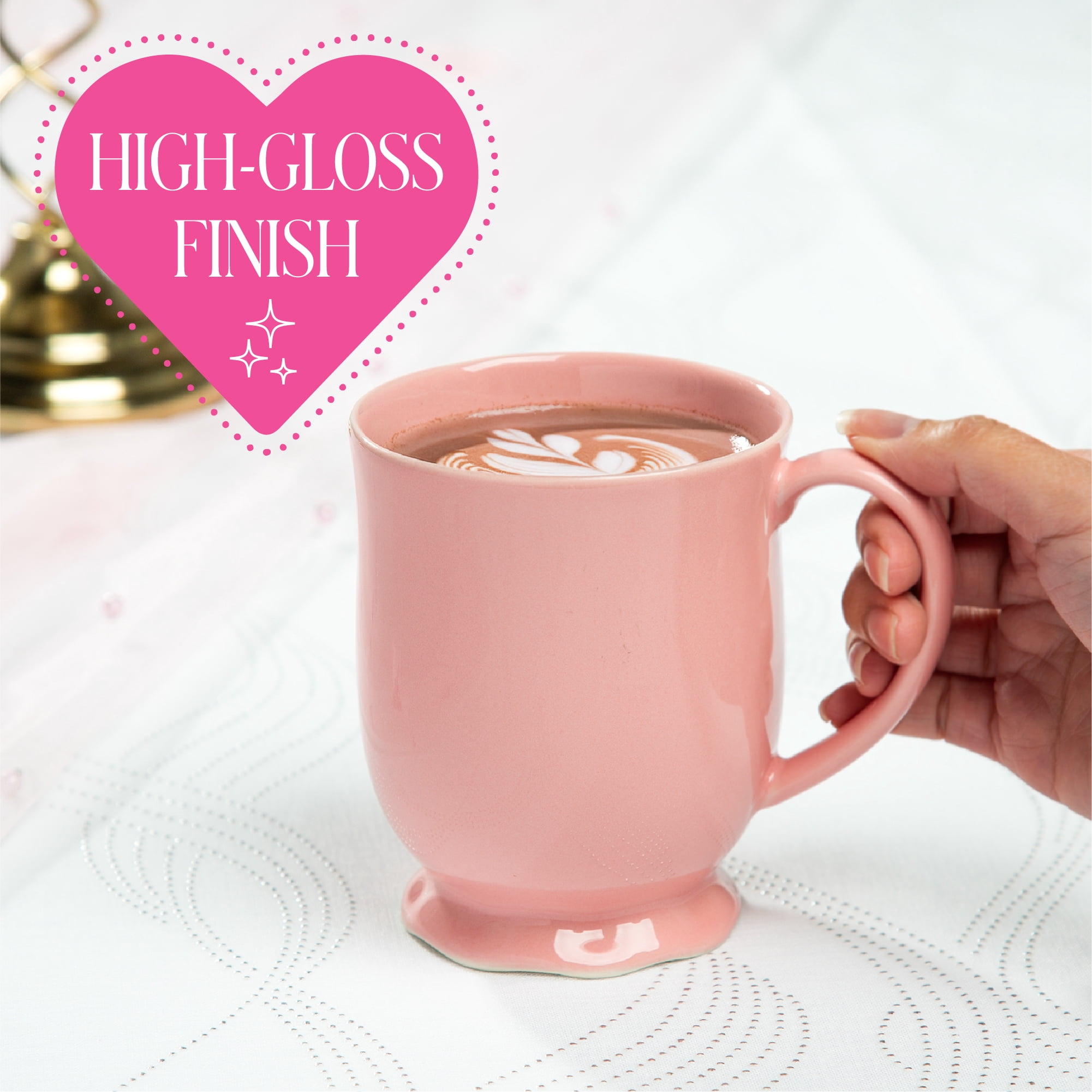 Paris Hilton Heiress Collection Stoneware Mug, Scalloped Ruffle Base, Microwave and Dishwasher Safe, 16-Ounce, Rose Pink
