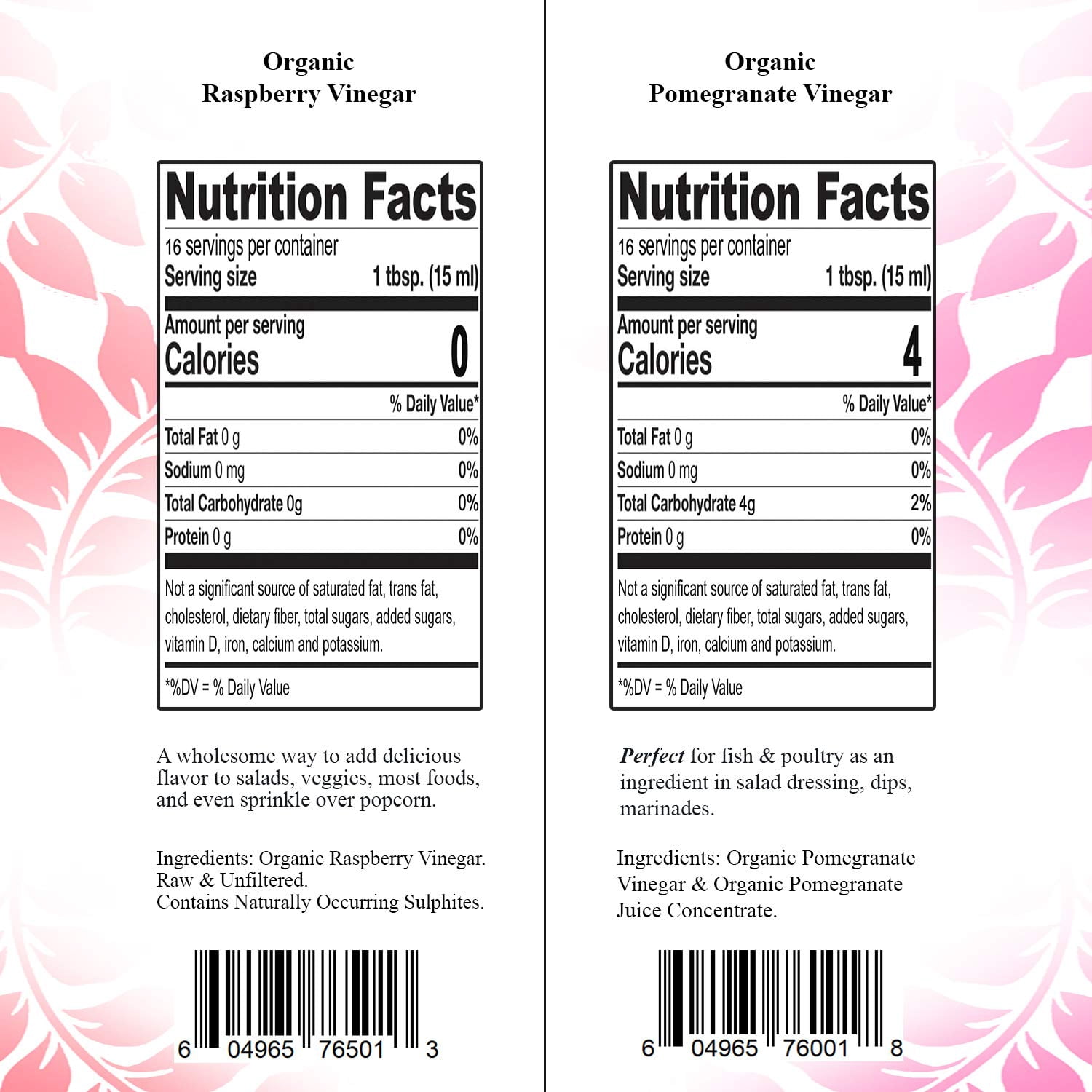 De La Rosa 613 Organic Raspberry & Pomegranate Vinegar, Raw & Unfiltered, Pure Vinegars, 8.45 Oz (2 Pack)