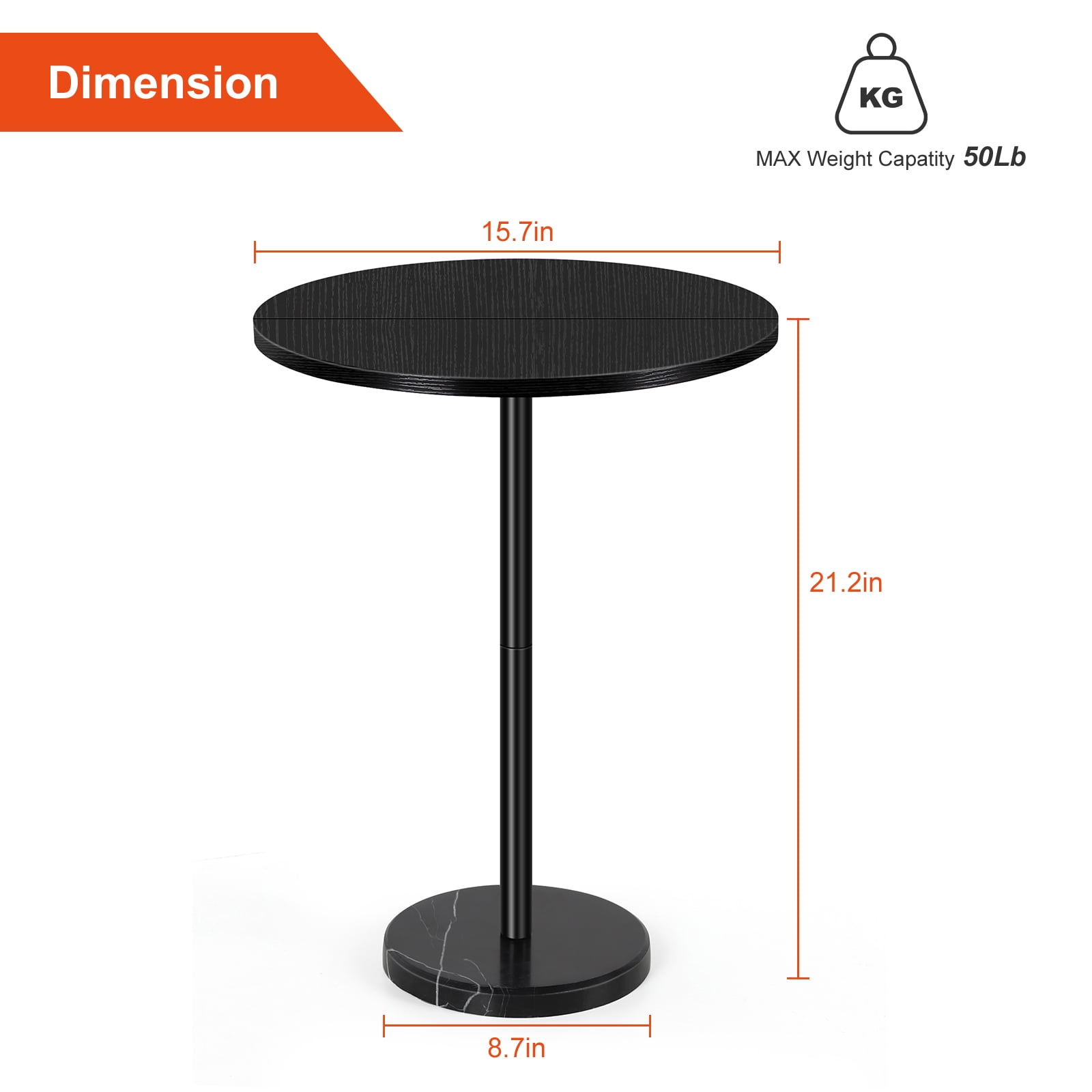 Round Bar Nightstand Coffee Table Office Bedroom Black Marble Base Large