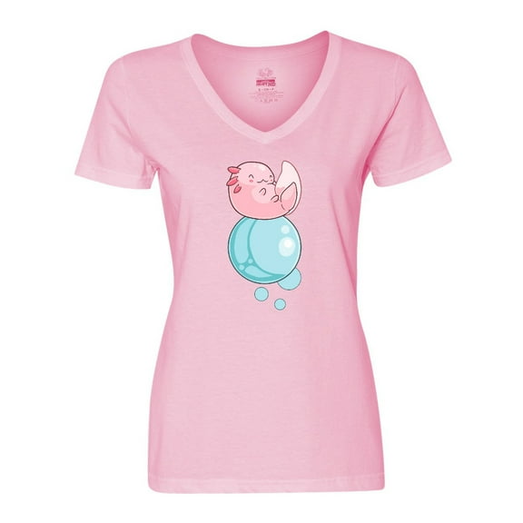 Inktastic Cute Axolotl Sitting on a Bubble Women's V-Neck T-Shirt
