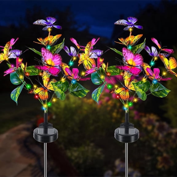 KISPATTI Solar Garden Lights Outdoor Waterproof 2 pack with 76 LED 34 Solar Butterfly for Yard Pathway Decorative Mother's Day Gifts
