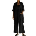 thumbnail image 2 of Mifsaly Two Piece Linen Sets for Women Open Front Long Cardigan and High Waisted Wide Leg Jumpsuits with Pockets Lightweight Flowy Summer Casual Vacation Matching Outfits Black,L, 2 of 8