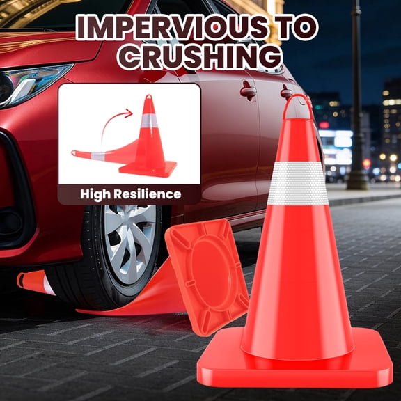 12 Pack Traffic Safety Cones, 18in Orange Cones with Reflective Collar, Road Cones, PVC Orange Cone for Highway Maintenance & Warehouse Organization