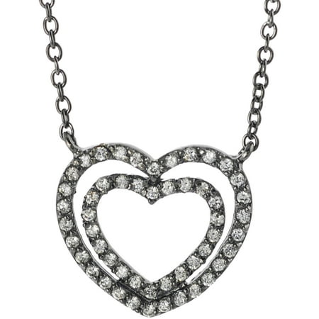 Brinley Co. Women's CZ Sterling Silver Heart Pendant Fashion Necklace, Black