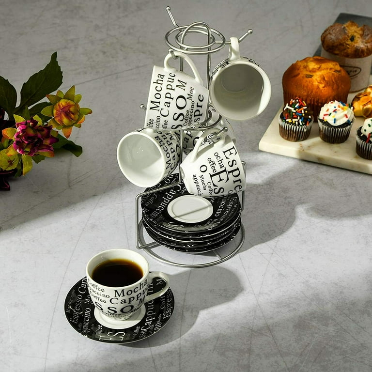 Gibson High-Quality 13-Piece Ceramic Espresso Cup Set with Stand