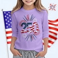thumbnail image 2 of Bysome Toddler Girls Shirts 4Th Of July Graphic Print 3/4 Sleeves Crew Neck Tops Summer Casual American Anniversary Girl T-Shirts Size 10-11 Years Purple, 2 of 5