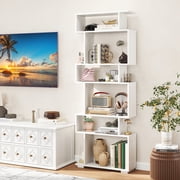 Topbuy 6-tier S-shaped Bookshelf 64 Open-back Bookcase Home Wood Organizer Free-standing Storage Shelf 2PCS White