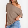 thumbnail image 5 of Womens Off The Shoulder Tops Oversized T-Shirts Short Sleeve Tees Summer 2026 Casual Spring Fashion Clothes Khaki 2XL, 5 of 5