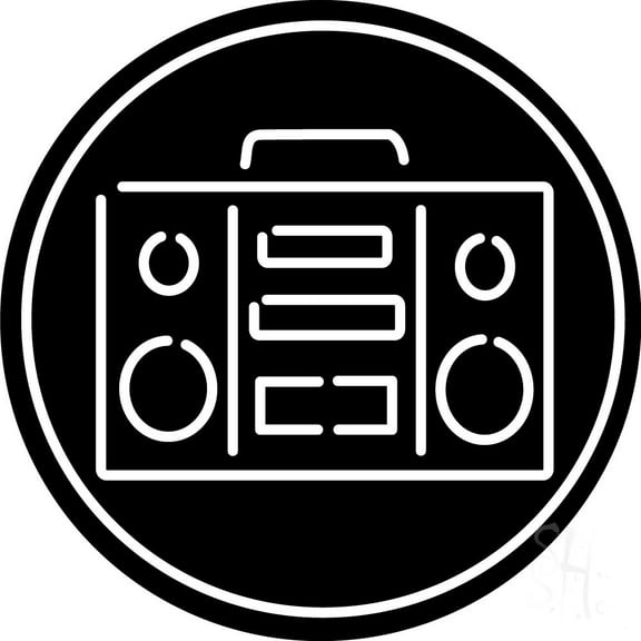 Stereo Music Player LED Neon Sign 18 X 18 - inches Black Square Cut Acrylic Backing, with Dimmer - Premium built indoor Sign for Studio, Club, Home décor, Event, Workshop, Storefront.