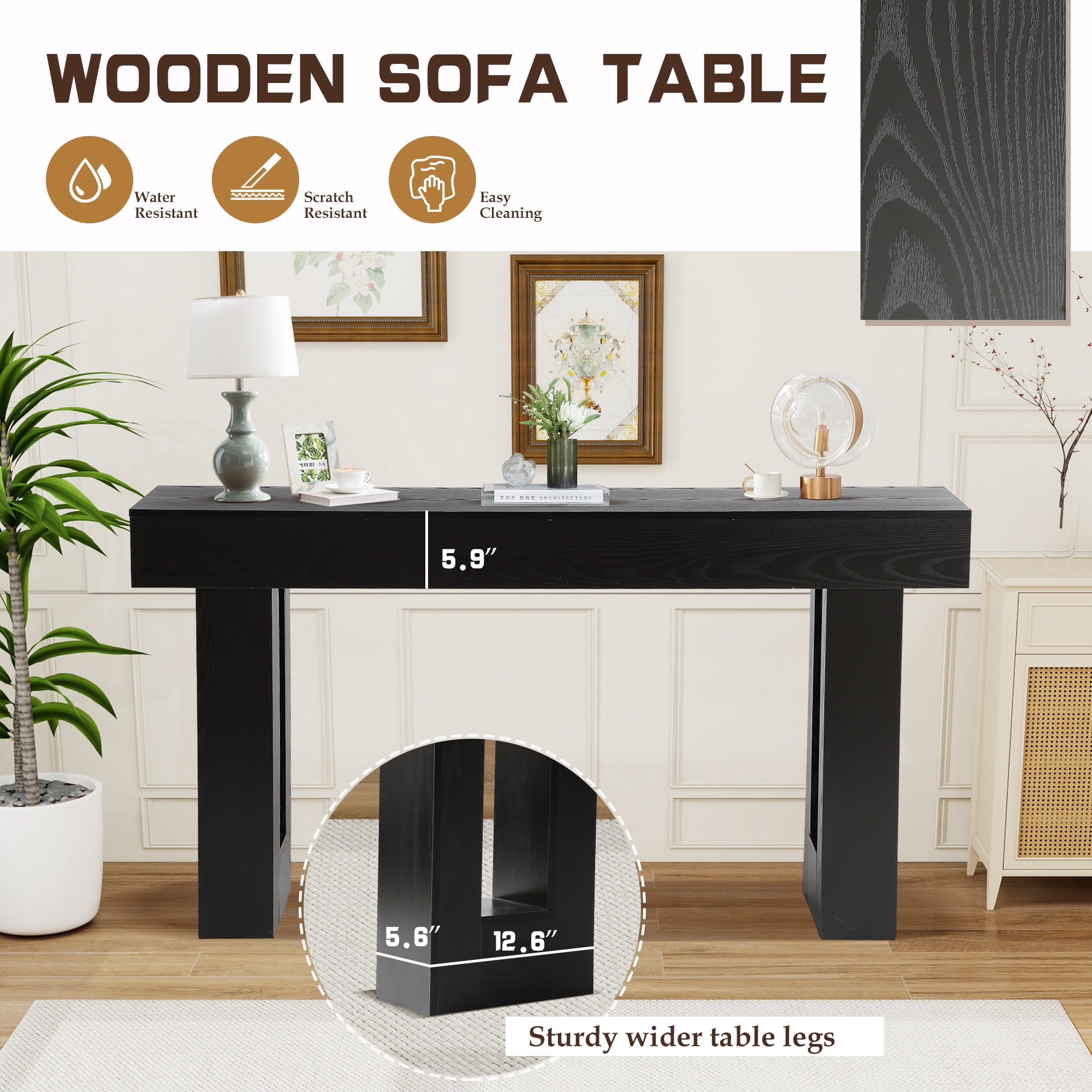 Magic Union 63" Long Console Table for Entryway, Wood Rectangular Sofa Table Behind Couch with 2-tier Open Storage and Weighted Base, Foyer Accent Tables for Entryway, Hallway, Living Room