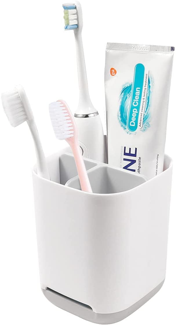 Plastic Bathroom Toothbrush Holder and Toothpaste Storage Organizer for Kids & Family Blue Multi-Functional 3 Slots Toothbrush Caddy for Vanity Countertop