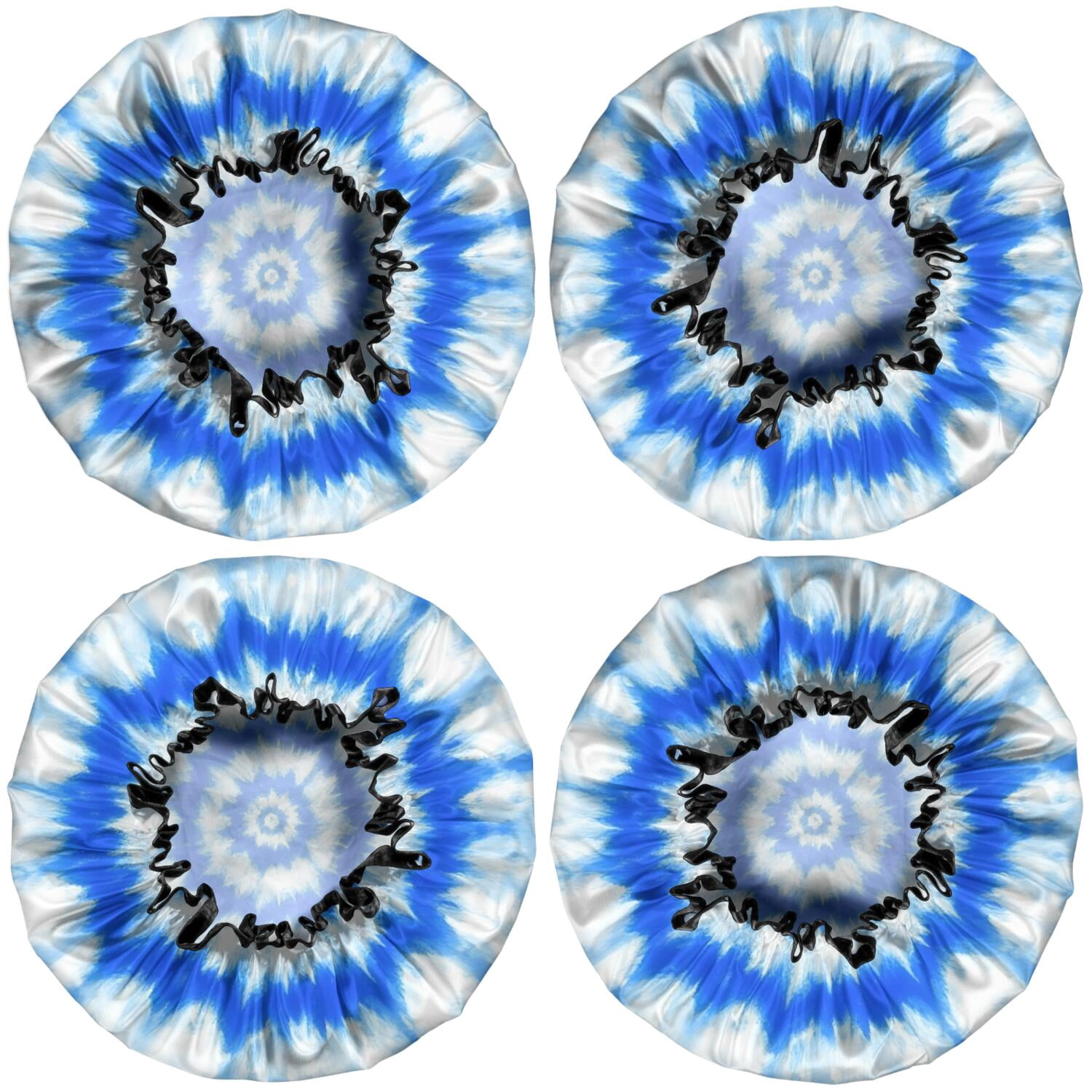 Shower Caps,Blue Tie Dye Mandala Pattern Waterproof Shower Cap for Women 4 Pieces,Double Reusable Hair Cover for Shower PEVA Elastic Stretch Hem