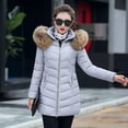 thumbnail image 3 of Abrigo de algodón para mujer, chaqueta de algodón de corte entallado medio largo para mujer, cuello de piel grande, chaqueta de algodón de plumón, abrigo para mujer, 3 of 5