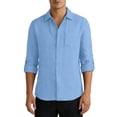 thumbnail image 2 of Men's Solid Color Long Sleeve Lapel Button Up Cardigan Pocket Shirt Top, 2 of 9