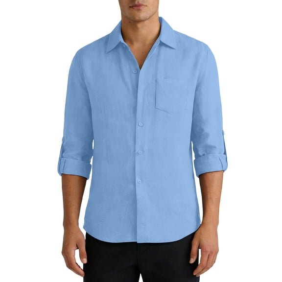 Stamzod Men's Long Sleeve Button Down Shirt Summer Dress Shirts Casual Work Shirt with Pocket Light Blue M