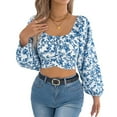 thumbnail image 2 of Women'S Floral Cropped Top Square Neck Tie Backless Shirt Top Blue M, 2 of 9