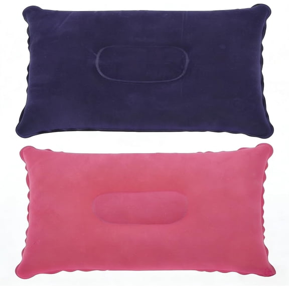 2 Pack Inflatable Travel Pillows, Soft Flocking Fabric Air Pillow, Portable Inflatable Cushion for Camping Airplane Car Beach Office Nap Lumbar Support