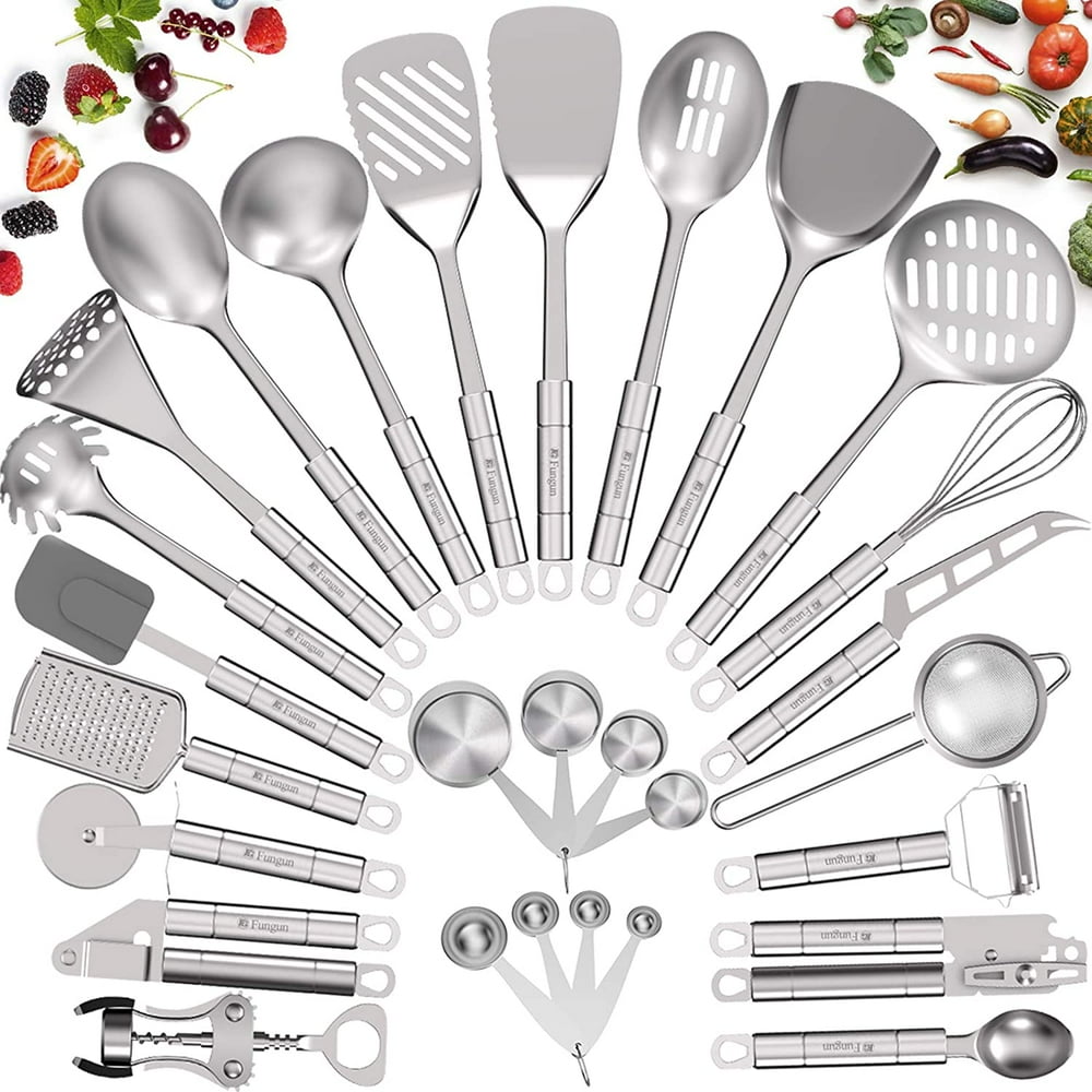 Stainless Steel Kitchen Utensil Set- Fungun 28 Pcs Cooking ...