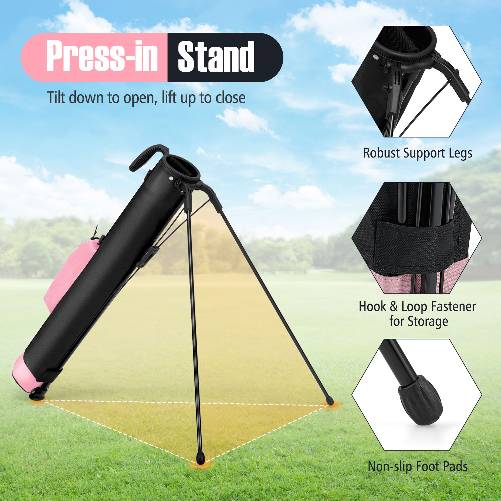 Gymax Lightweight Golf Stand Bag Par 3 & Executive Courses Carry Bag Shoulder Strap Pink