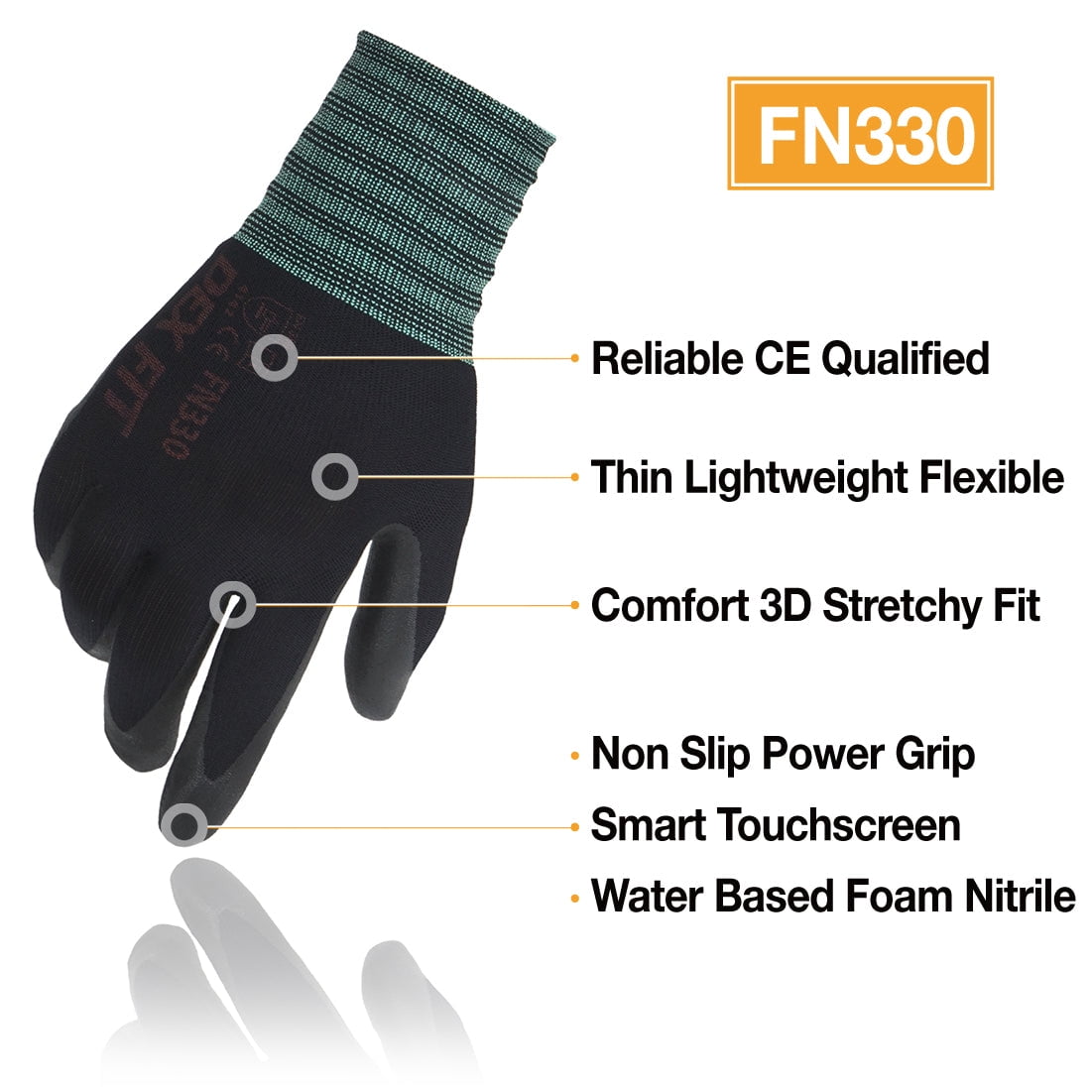 Dex Fit FN330-GREY-XS-001 Nitrile Work Gloves Fn330, 3D-Comfort Fit, G