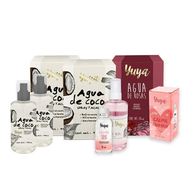 Yuya Pack 2 Agua de Coco hidratante Enriquecido con Aloe Vera y Ginseng 110 ml Agua de rosas 110 ml