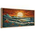 thumbnail image 4 of IDEA4WALL Extra Large Framed Canvas Print Wall Art Oceanic Sunset Waves and Sun Illustrations Retro Dynamic Sea Landscape Wall Decorative Oversized Artwork Relax/Calm for Living Room - 60"x30", 4 of 5