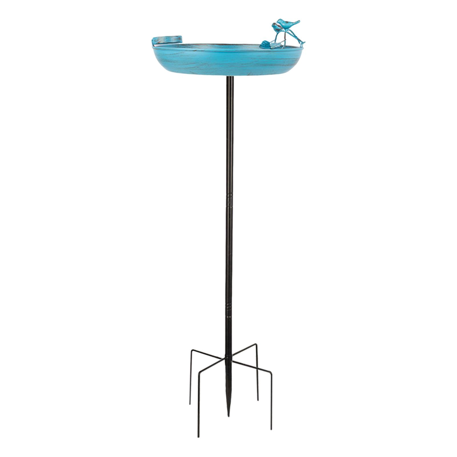 CarpNettore Metal Garden Standing Bird Bath with Stake 13x37inch Multifunctional Sturdy Blue