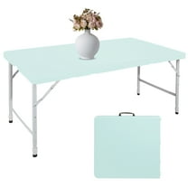 HooKung 4 FT Folding Table with Carry Handle, Portable Fold-in-Half Plastic Table, Rectangle Foldable Table for Indoor/Outdoor Blue