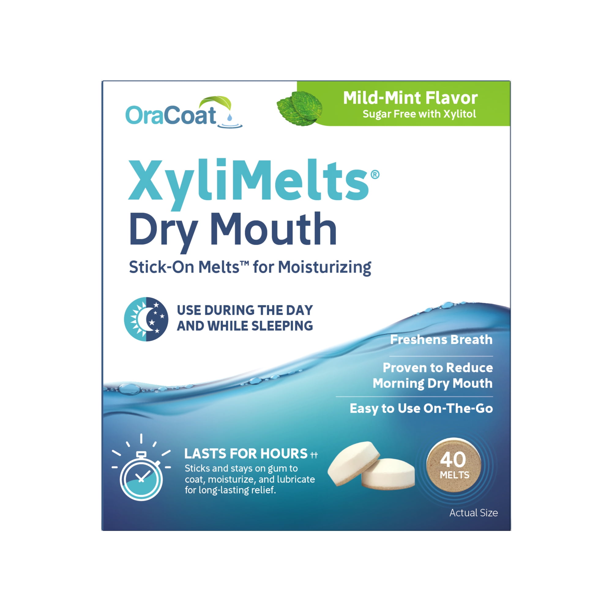 (3 pack) OraCoat XyliMelts Dry Mouth Relief Moisturizing Oral Adhering Discs 40 Count, Mild Mint with Xylitol, for Dry Mouth, Stimulates Saliva, Non-Acidic