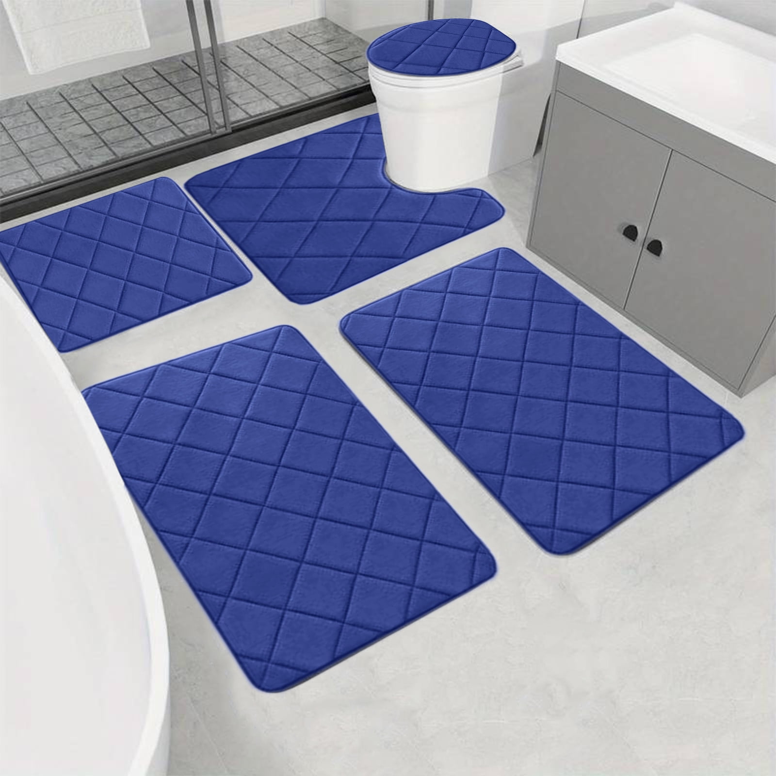 5-Piece Bathroom Rug Set, Soft Foam Non-Slip Bath Mats for Shower Toilet, Water Absorbent Thick Rugs for Comfort Foot Massage, Washable Quick Drying Multi-Purpose Floor Mats for Home Spa