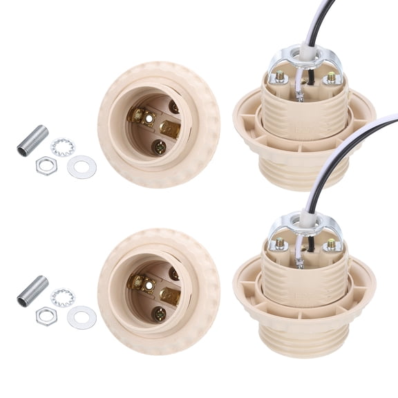 Uxcell E27/E26 Light Bulb Socket, 4 Set Lamp Base Full-thread Holder with 50 CM/19.5 Inches,Yellow